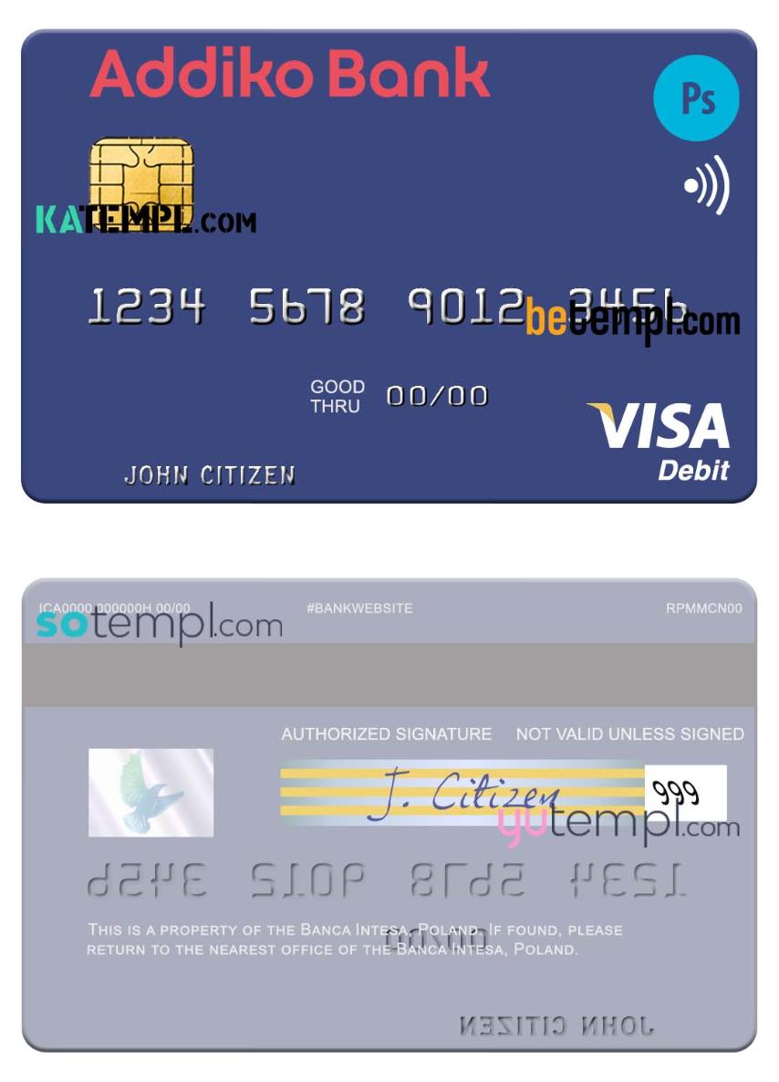 Slovenia Addiko Bank visa debit card template in PSD format